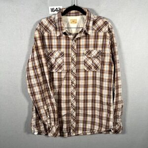 Tre Vero Western Shirt Men Large Brown Plaid Long Sleeve Cotton Cowboy Button Up